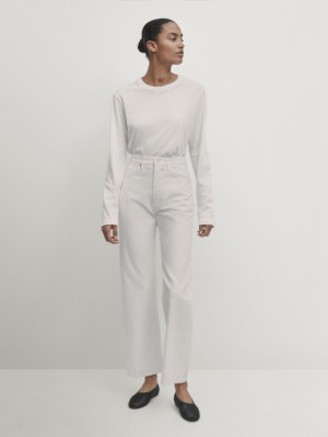 Massimo Dutti Straight Fit High-waist Women Jeans Cream | US-EA4738652