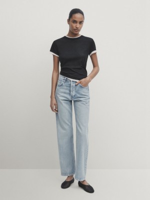 Massimo Dutti Straight Fit High-waist Women Jeans Blue | US-AF5681273