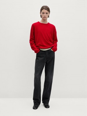 Massimo Dutti Straight Fit High-waist Women Jeans Black | US-RB5091386