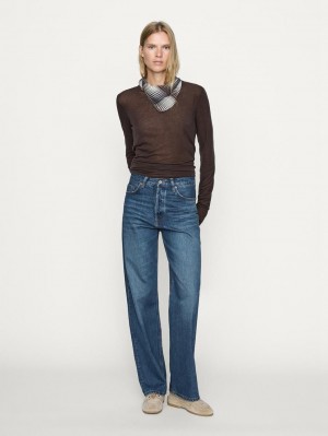 Massimo Dutti Straight Fit High-waist Women Jeans Blue | US-OC5802916