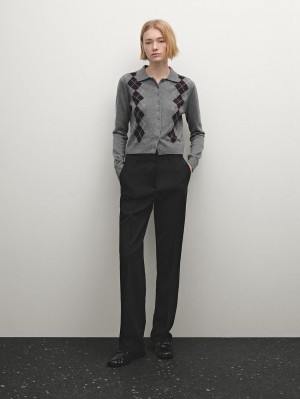 Massimo Dutti Straight Fit With Belt Loops Women Trousers Black | US-ZA9768025