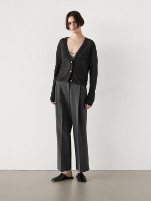 Massimo Dutti Straight Fit With Darts Women Trousers Dark Grey | US-BY5647083