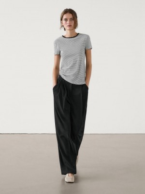 Massimo Dutti Straight Fit With Double Belt Loops Women Trousers Black | US-SU2493501