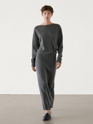 Massimo Dutti Straight Knit Co-ord Midi Women Skirts Dark Grey | US-QB4863790