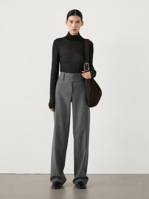 Massimo Dutti Straight With Wide Waistband Women Trousers Dark Grey | US-HW8649132
