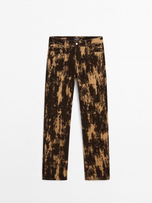 Massimo Dutti Straight-fit Flocked Cotton Women Jeans Brown | US-RQ7526041