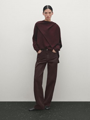 Massimo Dutti Straight-fit With Pockets Women Jeans Burgundy | US-NX7453268
