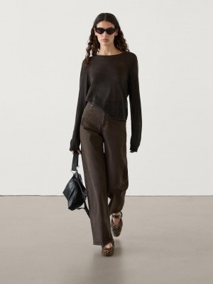 Massimo Dutti Straight-fit With Pockets Women Jeans Dark Brown | US-DB4739561