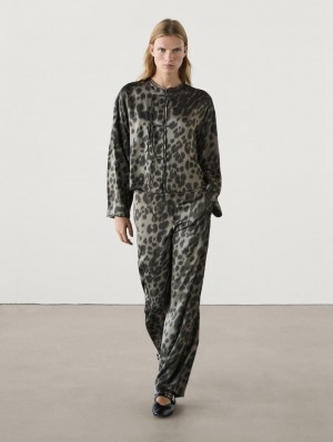Massimo Dutti Straight-leg Animal Print Co-ord Women Trousers Leopard | US-XO6082714