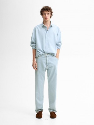 Massimo Dutti Straight-leg Bleach Wash - Studio Men Jeans Light Blue | US-ZU5142398