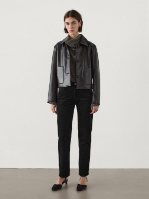 Massimo Dutti Straight-leg Corduroy Women Trousers Black | US-PU0327645