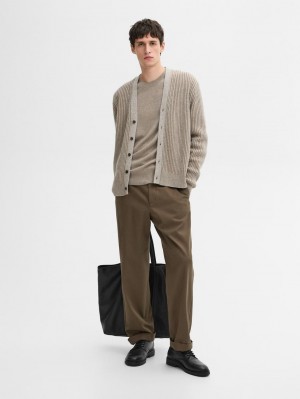 Massimo Dutti Straight-leg Cotton Blend Twill Men Trousers Dark Brown | US-PU6418239