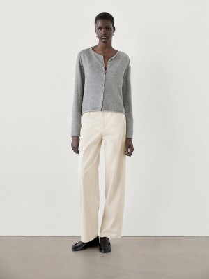 Massimo Dutti Straight-leg Cotton Blend Women Jeans Cream | US-RE1062834
