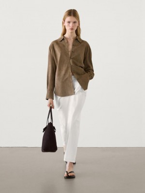 Massimo Dutti Straight-leg Cotton Blend Women Trousers White | US-QS7132089