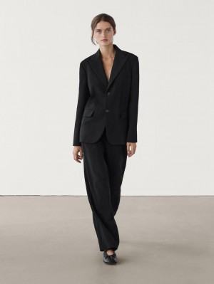 Massimo Dutti Straight-leg Crepe Co-ord Women Trousers Black | US-XV0694718