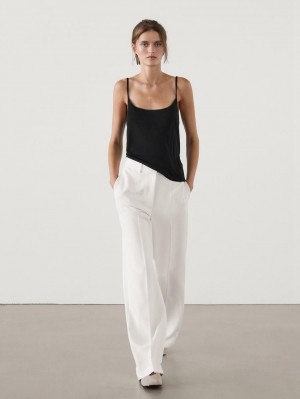Massimo Dutti Straight-leg Crepe Women Trousers Cream | US-OV5718320