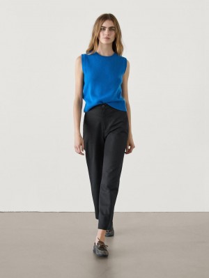 Massimo Dutti Straight-leg Cropped Cotton Women Trousers Black | US-FQ8176259