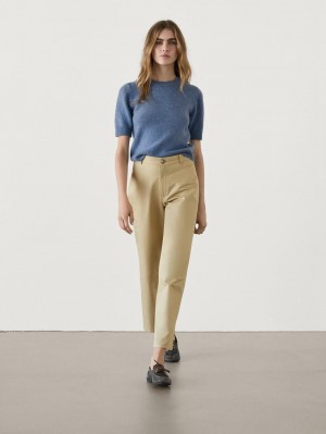 Massimo Dutti Straight-leg Cropped Cotton Women Trousers Khaki | US-WU6824105