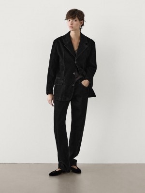Massimo Dutti Straight-leg Flocked Women Jeans Black | US-UI0134895