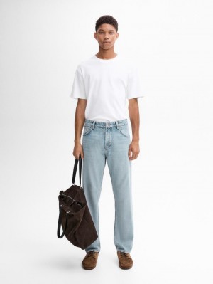 Massimo Dutti Straight-leg Heavy Wash Men Jeans Light Blue | US-MU2807453