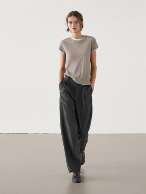 Massimo Dutti Straight-leg Pinstripe Women Trousers Dark Grey | US-GH4610782