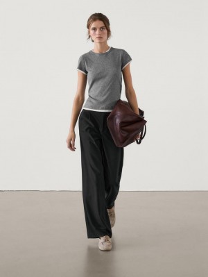 Massimo Dutti Straight-leg Pinstripe Women Trousers Black | US-YH9214306