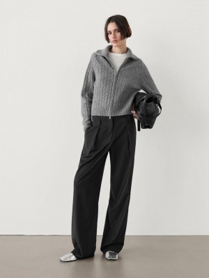 Massimo Dutti Straight-leg Pleated Pinstripe Women Trousers Black | US-BV6574910