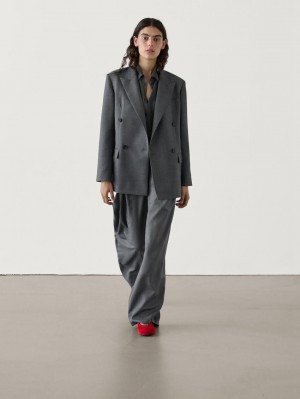 Massimo Dutti Straight-leg Pleated Wool Co-ord Women Trousers Grey | US-YS9372105