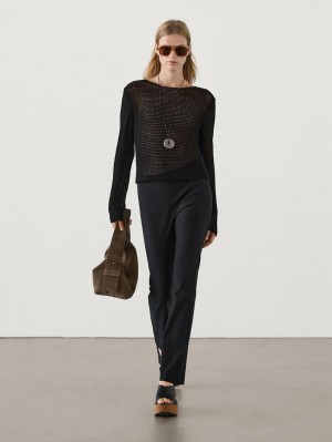 Massimo Dutti Straight-leg Stretch Women Trousers Black | US-ZY1729304