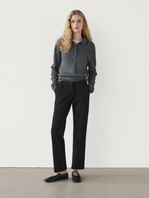 Massimo Dutti Straight-leg Technical Fabric Women Trousers Black | US-KU6281704