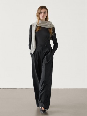 Massimo Dutti Straight-leg With Darts In Cold Wool Women Trousers Black | US-XZ3285416