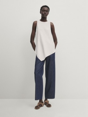 Massimo Dutti Straight-leg With Pocket Detail Women Jeans Dark Blue | US-IU6713058