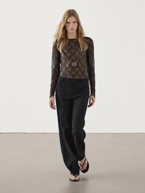 Massimo Dutti Straight-leg With Pocket Details Women Trousers Black | US-UZ3786259