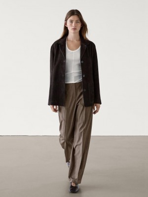 Massimo Dutti Straight-leg Wool Women Trousers Brown Beige | US-CP0145273