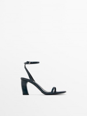 Massimo Dutti Strap - Studio Women Heeled Sandals Dark Green | US-PB6183907