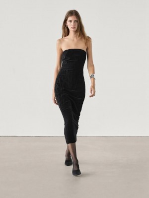 Massimo Dutti Strapless Women Dress Black | US-JS7159603