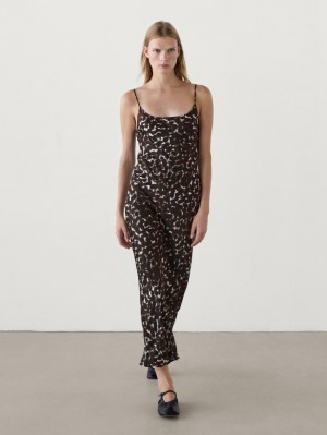 Massimo Dutti Strappy Animal Print Midi Women Dress Leopard | US-YJ1654982