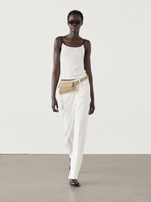 Massimo Dutti Strappy Cotton With Contrast Trim Women Top Cream | US-XQ9025418
