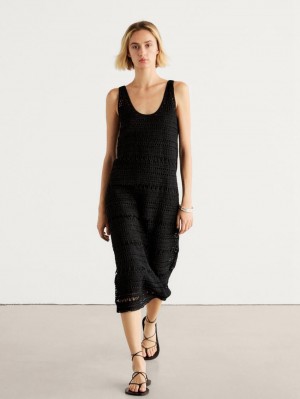 Massimo Dutti Strappy Crochet Midi Women Dress Black | US-UN7854901