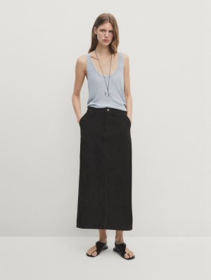 Massimo Dutti Strappy Knit With Neckline Detail Women Top Light Blue | US-BY4125683