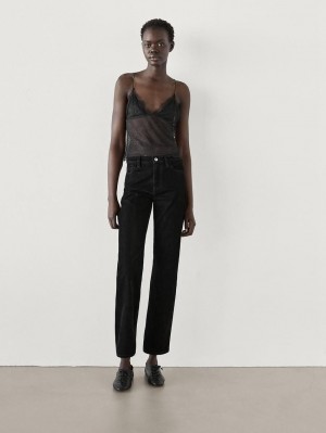 Massimo Dutti Strappy Lace-trimmed Women Top Black | US-LG0793826