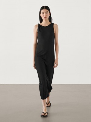 Massimo Dutti Strappy Midi With Knots Women Dress Black | US-YU1027856