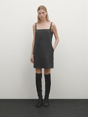 Massimo Dutti Strappy Mini Women Dress Dark Grey | US-BA4096752