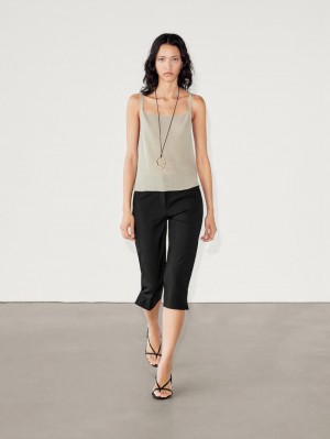 Massimo Dutti Strappy Ribbed Knit Women Top Khaki | US-YM6983174