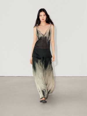Massimo Dutti Strappy Tie-dye Print Co-ord Women Top Dark Green | US-BU7386120