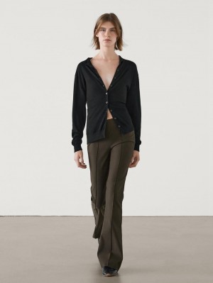 Massimo Dutti Stretch Flare Fit Women Trousers Dark Olive | US-UE8741635