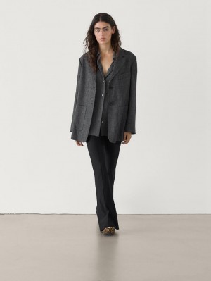 Massimo Dutti Stretch Flare Fit Women Trousers Black | US-QE6327058