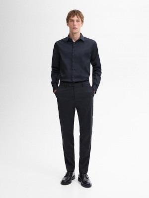 Massimo Dutti Stretch Slim-fit Cotton Twill Men Shirts Navy | US-HM0173598
