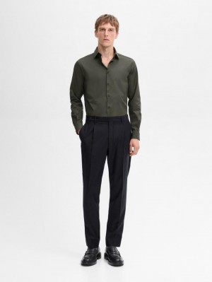 Massimo Dutti Stretch Slim-fit Cotton Twill Men Shirts Dark Khaki | US-WR5068972
