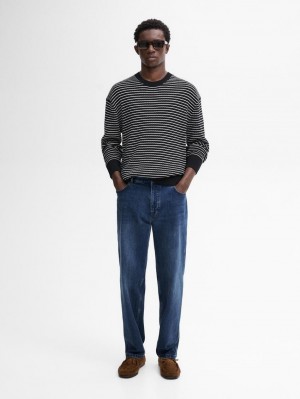 Massimo Dutti Striped Knit Long Sleeve Men Sweater Navy / White | US-ZI5628904